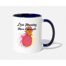 Less Monday, More Pink Pineapple White/Cobalt Blue Mugs